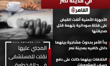 فتاة سودانية تنهي حياة صديقتها بزجاجة داخل مقهى في القاهرة بسبب خلاف على حساب المشروبات فتاة سودانية تنهي حياة صديقتها بزجاجة داخل مقهى في القاهرة بسبب خلاف على حساب المشروبات