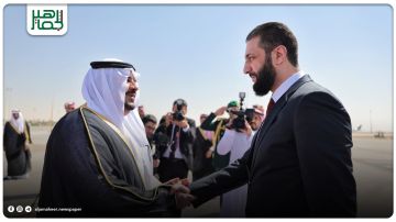 وصول الرئيس أحمدـالشرع، والوفد المرافق له، إلى مطار الملك خالد الدولي في العاصمة السعودية الرياض، في زيارة رسمية للمشاركة في النسخة التاسعة من مؤتمر مبادرة مستقبل الاستثمار.