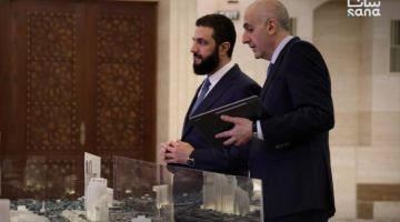 صور تظهر الشرع خلال إطلاعه على مشاريع للتطوير العقاري في مركز دمشق