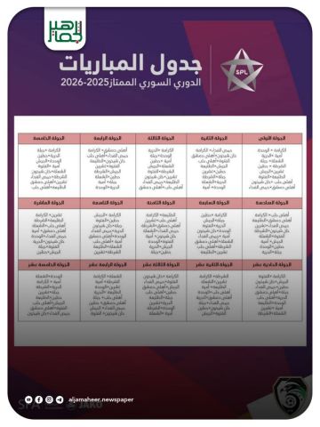 جدول مباريات مرحلة الذهاب من الدوري الممتاز لكرة القدم موسم 2025 2026