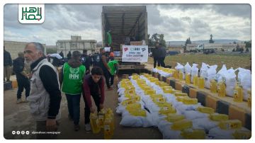 توزيع 1200 حصة غذائية لأهالي القرى المهجرة بمحيط سد تشرين في منبج