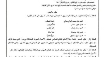 قرار بإعادة تشكيل مجلس الأعمال السوري الإيطالي قرار بإعادة تشكيل مجلس الأعمال السوري الإيطالي