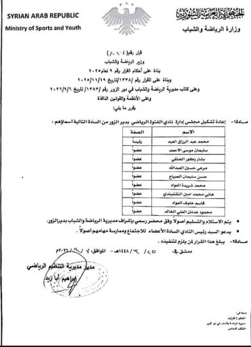 تشكيل مجلس إدارة نادي الفتوة الرياضي 
