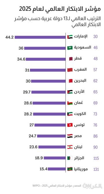 بين 13 دولة عربية.. من يتصدر مؤشر الابتكار 2025؟