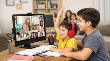 الكاميرا مفتوحة .. مواقف عائلية طريفة تقتحم حصص الدراسة عن بعد الكاميرا مفتوحة .. مواقف عائلية طريفة تقتحم حصص الدراسة عن بعد