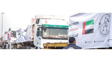 4 قوافل مساعدات إماراتية تدخل غزة بـ 416 طن مواد إغاثية 4 قوافل مساعدات إماراتية تدخل غزة بـ 416 طن مواد إغاثية