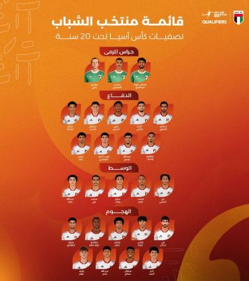 26 لاعباً في قائمة منتخب الشباب استعداداً لتصفيات آسيا