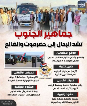 جماهير الجنوب تشد الرحال إلى حضرموت والضالع (إنفوجراف)