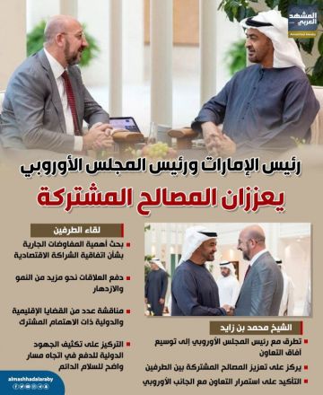 رئيس الإمارات ورئيس المجلس الأوروبي يعززان المصالح المشتركة (إنفوجراف) رئيس الإمارات ورئيس المجلس الأوروبي يعززان المصالح المشتركة (إنفوجراف)
