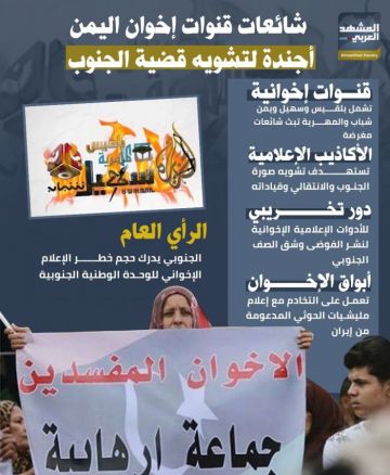 شائعات قنوات إخوان اليمن.. أجندة لتشويه قضية الجنوب (إنفوجراف) شائعات قنوات إخوان اليمن.. أجندة لتشويه قضية الجنوب (إنفوجراف)
