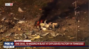 فيديو قتيل و19 مفقودا نتيجة انفجار في مصنع للمتفجرات بولاية تينيسي الأمريكية  فيديو قتيل و19 مفقودا نتيجة انفجار في مصنع للمتفجرات بولاية تينيسي الأمريكية