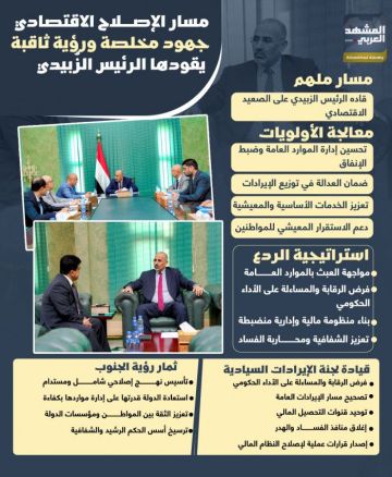 مسار الإصلاح الاقتصادي.. جهود مخلصة ورؤية ثاقبة يقودها الرئيس الزبيدي (إنفوجراف) مسار الإصلاح الاقتصادي.. جهود مخلصة ورؤية ثاقبة يقودها الرئيس الزبيدي (إنفوجراف)