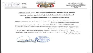 تعميم وزارة الخدمة المدنية والتأمينات إلى جميع وحدات الخدمة العامة في السلطتين المركزية والمحلية