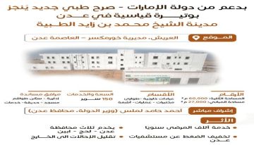 بالأرقام .. عدن على أعتاب إنجاز مشروع نوعي يعزز البنية الصحية بالأرقام .. عدن على أعتاب إنجاز مشروع نوعي يعزز البنية الصحية