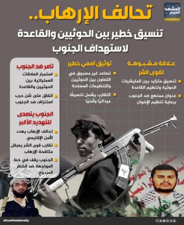 تحالف الإرهاب.. تنسيق خطير بين الحوثيين والقاعدة لاستهداف الجنوب (إنفوجراف) تحالف الإرهاب.. تنسيق خطير بين الحوثيين والقاعدة لاستهداف الجنوب (إنفوجراف)