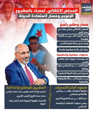 المجلس الانتقالي.. تمسك بالمشروع الجنوبي ومسار لاستعادة الدولة (إنفوجراف)