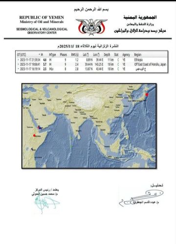 تسجيل هزة أرضية في محافظة الحديدة