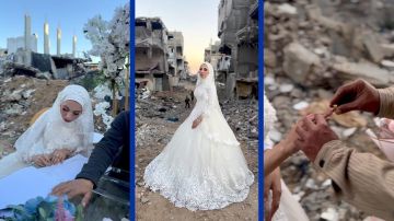 الإبادة فرقتهما.. فلسطينية تعقد قرانها فوق أنقاض غزة وتنتظر العريس الإبادة فرقتهما.. فلسطينية تعقد قرانها فوق أنقاض غزة وتنتظر العريس