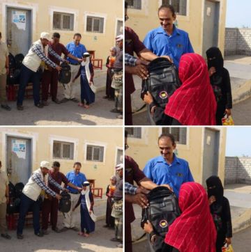 خلية الأعمال الإنسانية توزع 500 حقيبة مدرسية مع مستلزماتها للطلاب في منطقة الحيمة بمحافظة الحديدة خلية الأعمال الإنسانية توزع 500 حقيبة مدرسية مع مستلزماتها للطلاب في منطقة الحيمة بمحافظة الحديدة