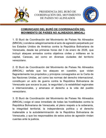 حركة دول عدم الانحياز تدين العمل العدواني الأمريكي ضد فنزويلا حركة دول عدم الانحياز تدين العمل العدواني الأمريكي ضد فنزويلا