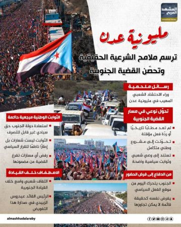 مليونية عدن.. ترسم ملامح الشرعية الحقيقية وتحصن القضية الجنوبية (إنفوجراف) مليونية عدن.. ترسم ملامح الشرعية الحقيقية وتحصن القضية الجنوبية (إنفوجراف)