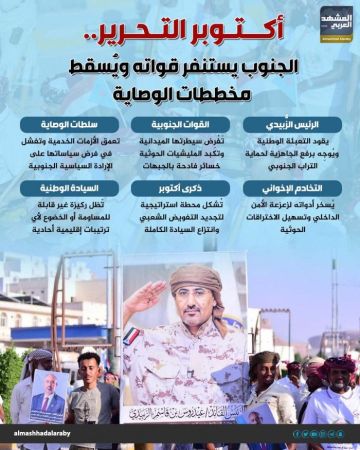 أكتوبر التحرير.. الجنوب يستنفر قواته ويسقط مخططات الوصاية (إنفوجراف) أكتوبر التحرير.. الجنوب يستنفر قواته ويسقط مخططات الوصاية (إنفوجراف)