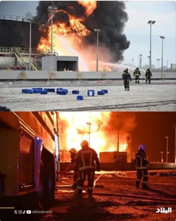 استهداف منشأة نفطية في البحرين واندلاع حريق هائل (فيديو)