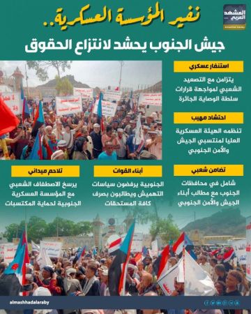 نفير المؤسسة العسكرية.. جيش الجنوب يحشد لانتزاع الحقوق (إنفوجراف) نفير المؤسسة العسكرية.. جيش الجنوب يحشد لانتزاع الحقوق (إنفوجراف)