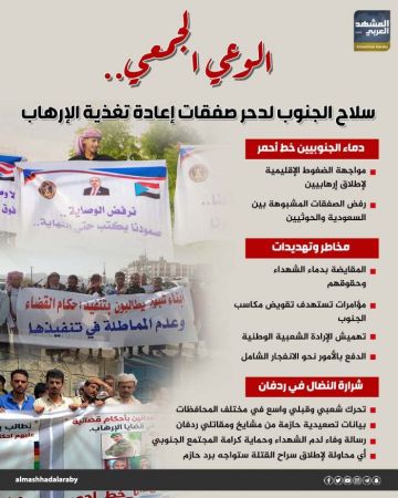 الوعي الجمعي.. سلاح الجنوب لدحر صفقات إعادة تغذية الإرهاب (إنفوجراف) الوعي الجمعي.. سلاح الجنوب لدحر صفقات إعادة تغذية الإرهاب (إنفوجراف)