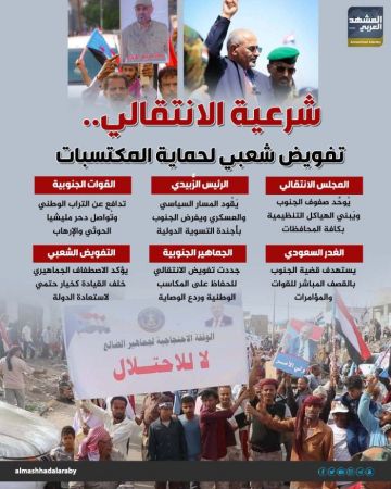 شرعية الانتقالي.. تفويض شعبي لحماية المكتسبات (إنفوجراف) شرعية الانتقالي.. تفويض شعبي لحماية المكتسبات (إنفوجراف)