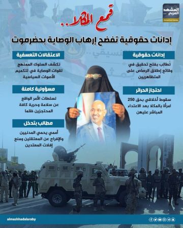 قمع المكلا.. إدانات حقوقية تفضح إرهاب الوصاية بحضرموت (إنفوجراف) قمع المكلا.. إدانات حقوقية تفضح إرهاب الوصاية بحضرموت (إنفوجراف)