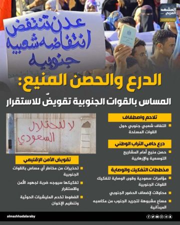 الدرع والحصن المنيع: المساس بالقوات الجنوبية تقويض للاستقرار (إنفوجراف) الدرع والحصن المنيع: المساس بالقوات الجنوبية تقويض للاستقرار (إنفوجراف)