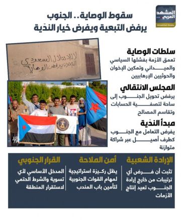 سقوط الوصاية.. الجنوب يرفض التبعية ويفرض خيار الندية (إنفوجراف) سقوط الوصاية.. الجنوب يرفض التبعية ويفرض خيار الندية (إنفوجراف)